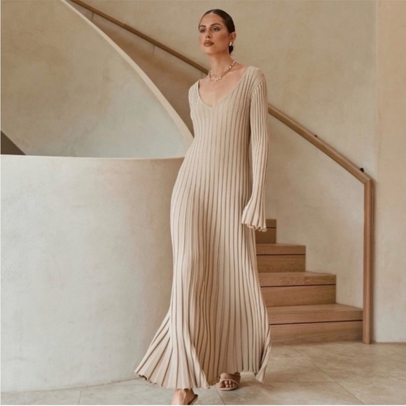 DISSH Dresses & Skirts - DISSH Dress Reign Maxi Ribbed Knit in Stone Cream